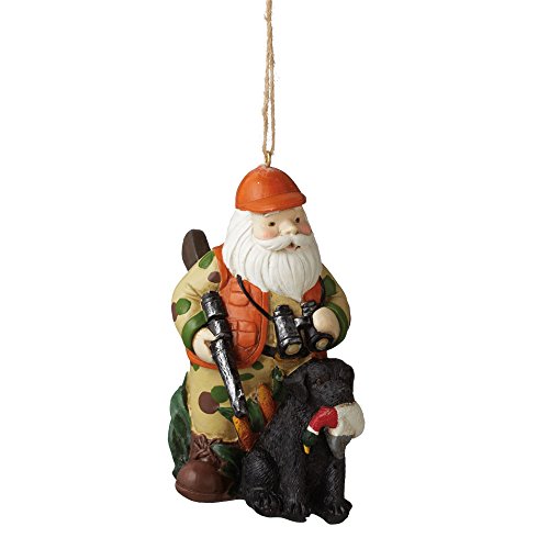 Santa Claus Hunter with Black Lab Duck Resin Stone Christmas Tree Ornament