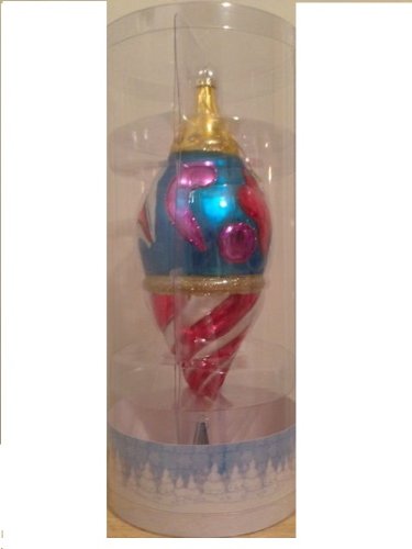 Jim Shore Large Blown Glass Ornament, 11″ Long, Blue, Gold, Silver & Red