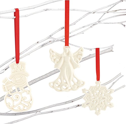 Lenox Porcelain Angel Snowflake Snowman Charm Bundle Ornaments, (Set of 3)