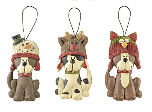 Dalmatian and Hound Dogs and Winter Hats Resin Stone Christmas Ornaments Set of 3