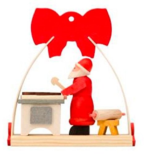 Santa Claus Baking Cookies in Arch with Bow German Wood Christmas Tree Ornament