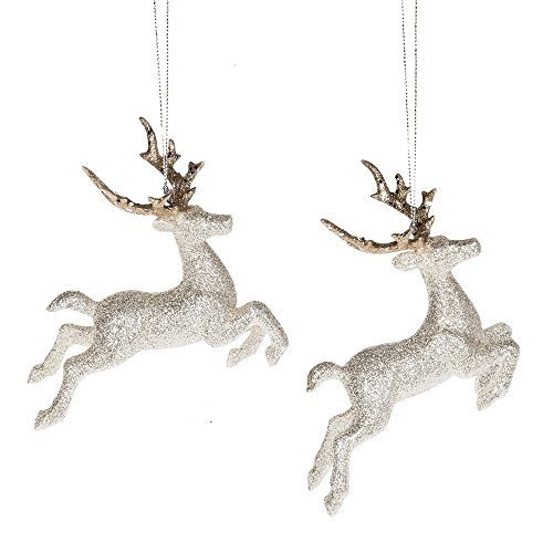 Dancing and Prancing Sparkle Deer Acrylic Christmas Ornament Figurines Set of 2