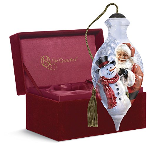 Ne’Qwa Art, Christmas Gifts, “Santa Builds A Snowman”, Artist Dona Gelsinger, Brilliant-Shaped Glass Ornament, #7161102
