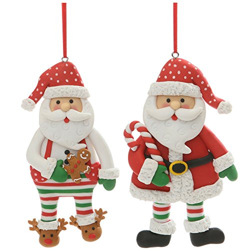 Set of 2 Assorted Midwest CBK 5″ x 3″ Clay Santa Ornaments