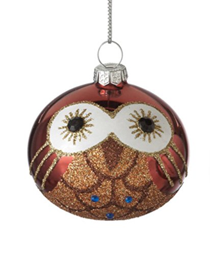 2.5″ Storybook Garden Bronze Glittered Owl Glass Ball Christmas Ornament