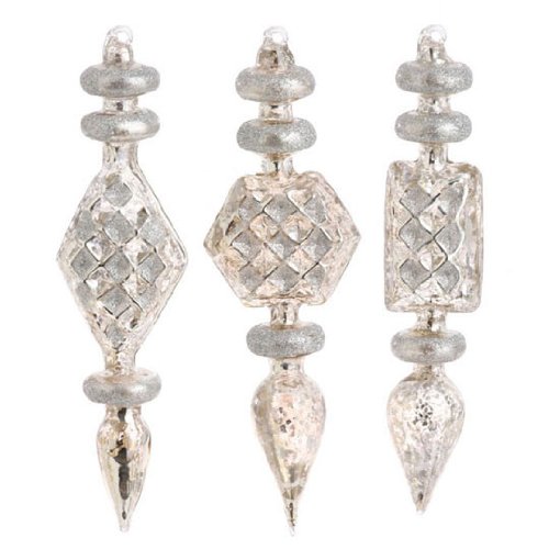 RAZ Imports – Antiqued Glittering Silver Finial Ornaments