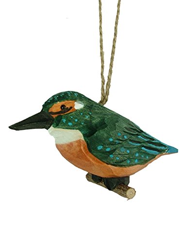 Carved Wood Azure Kingfisher Bird on Branch Christmas Ornament Creative Co-Op