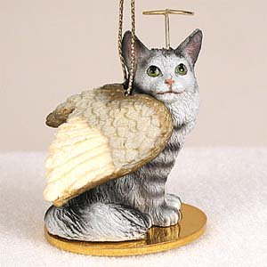 Maine Coon Ornament Tiny Angel Silver Maine Coone Cat Figurine