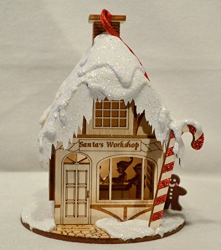 Gingerhaus Santa’s Workshop Wooden Glitter House Ornament