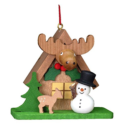 Alexander Taron Importer 10-0413 – Christian Ulbricht Ornament – Snowman with “”Elk”” House – 2.5″”H x 2.75″”W x 1.5″”D