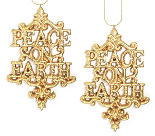 Holiday Lane Gold Word “Peace on Earth” Christmas Ornaments (Set of 2)