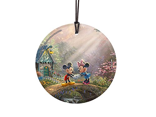Thomas Kinkade Studios Mickey and Minnie Sweetheart Bridge StarFire Prints Hanging Glass Christmas Ornament