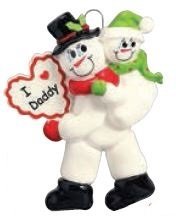 Daddy Snowman with 1 child Ornament
