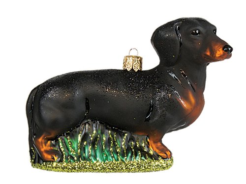 Black Dachshund Doxie Polish Mouth Blown Glass Christmas Ornament Decoration