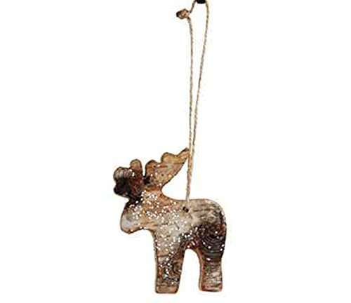 Creative Co-Op Natural Lodge Collection Birch Wood Moose Shaped Ornament with Bark