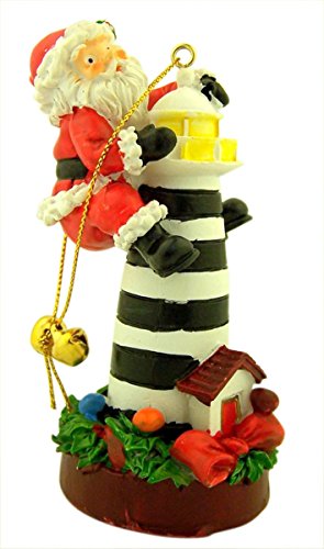 Santa Claus Climbing Lighthouse Resin Christmas Ornament with Bells