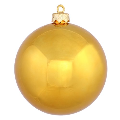 Vickerman Shiny Finish Seamless Shatterproof Christmas Ball Ornament, UV Resistant with Drilled Cap, 6 per Bag, 4″, Antique Gold