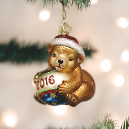 2016 Old World Christmas Playful Bear Cub Glass Tree Ornament 12446 FREE BOX New
