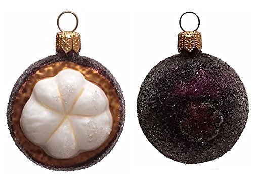 Purple Mangosteen Fruit Polish Glass Christmas Ornament Set of 2 Decorations