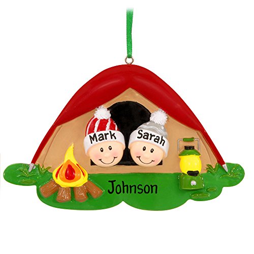 Pop Up Tent Face Family of 2 Personalized Christmas Tree Ornament