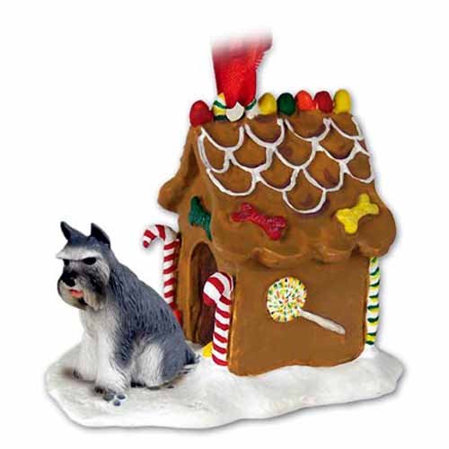 Gray Schnauzer Dogs Gingerbread House Christmas Ornament