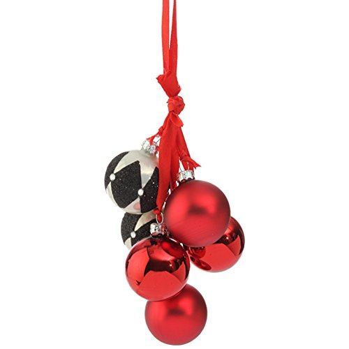 Red and Black Modern Harlequin Cluster Glass Ball Christmas Tree Ornament, 9 Inches with 6 Balls