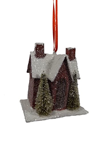 Snowy Snow Covered Carboard House Christmas Tree Ornament B
