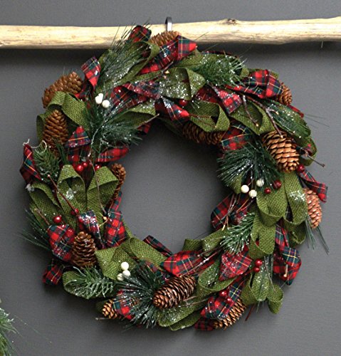 15 Inch Red Faux Fir Pinecone Branch Wreath