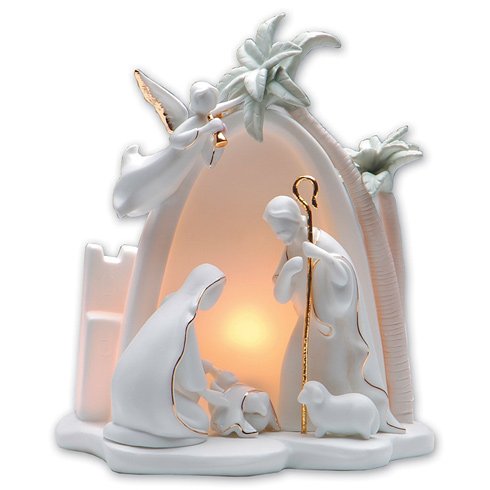 Appletree Design Bethlehem Holy Family Nativity, Lighted, 7-1/2-Inch Tall, Includes Light Bulb and Cord