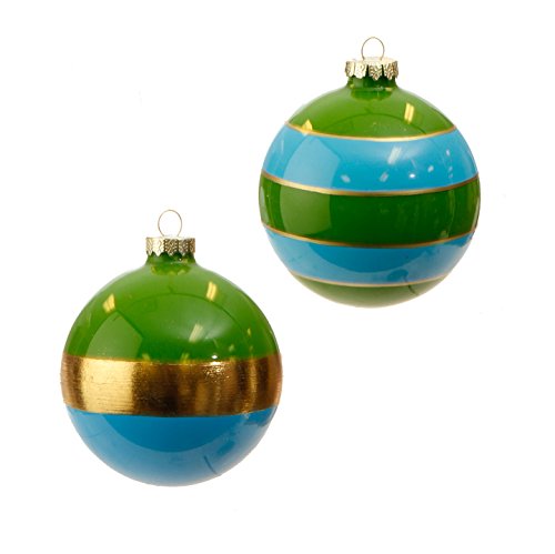 RAZ Imports – 4″ Striped Ball Ornaments (Green/Blue/Gold)