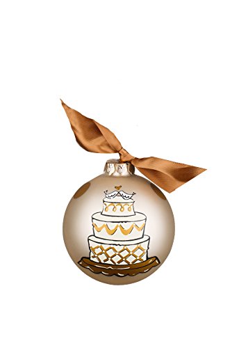 Glory Haus Wedding Cake Gold Glass Ornament, 4″