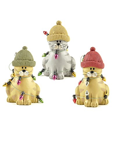 Deck the Halls Tabby Cat Friends 4 x 2 inch Christmas Figurines Set of 3