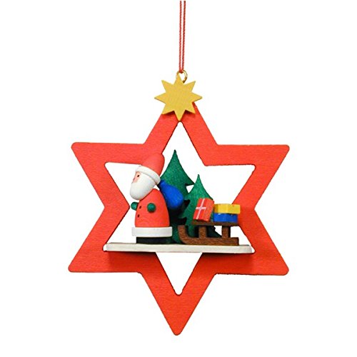 10-0857 – Christian Ulbricht Ornament – Santa with Sled in Red Star – 3″”H x 3″”W x 1″”D