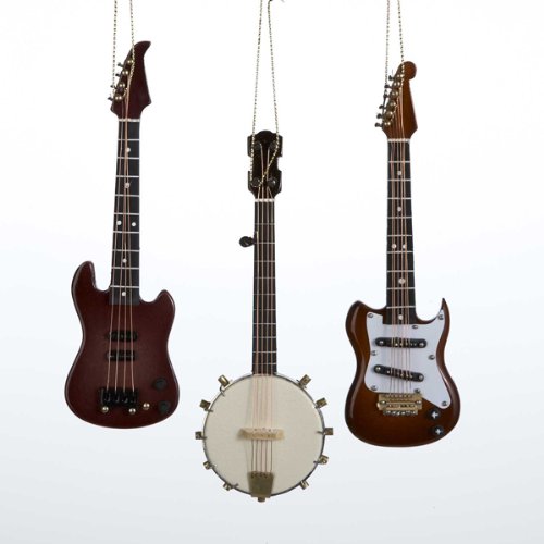 Kurt Adler Electric Guitar, Electric Bass Guitar And String Banjo Ornaments
