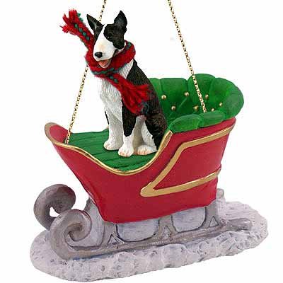 Bull Terrier Sleigh Ride Christmas Ornament Brindle – DELIGHTFUL!