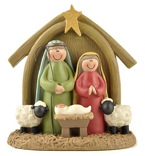 Holy Family with Sheep 5 x 4 inch Resin Stone Christmas Nativity Figurine