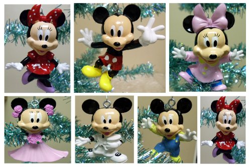 Disney Set of 6 Mickey Mouse and Minnie Mouse Holiday Christmas Tree Ornament Set