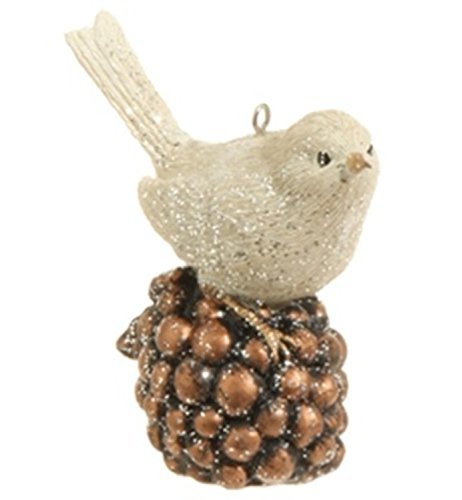 3.25″ Country Cabin White Glittered Bird Perched on Blackberry Christmas Ornament