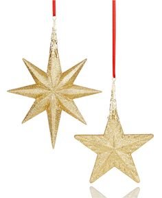 Holiday Lane Set of 2 Gold Star Christmas Ornaments