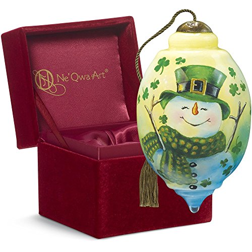 Ne’Qwa Art, Christmas Gifts, “Irish Snowman” Artist Dona Gelsinger, Petite Trillion-Shaped Glass Ornament, #7161184