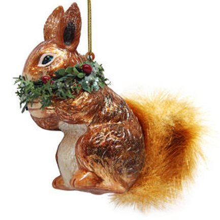 December Diamonds Blown Glass Ornament – Squirrel with Wreath