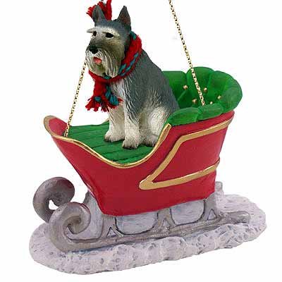 Schnauzer Sleigh Ride Christmas Ornament Giant Gray – DELIGHTFUL!