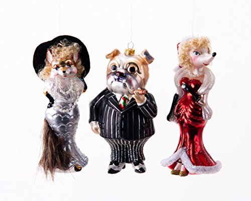 Christmas Holiday Mobster & Friends Dog Ornaments, Glass, Set of 3