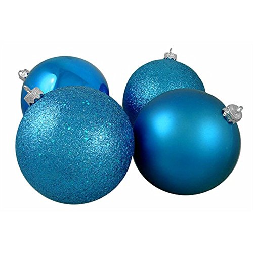 4ct Turquoise Blue 4-Finish Shatterproof Christmas Ball Ornaments 10″ (250mm)