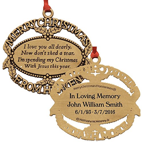 Personalized Merry Christmas From Heaven Gold Ornament with Poem Card in Gift Box