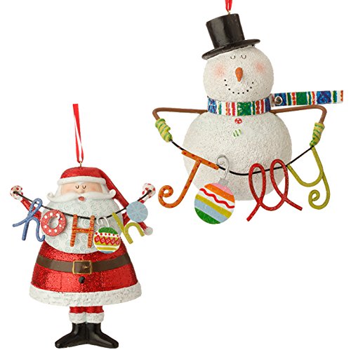RAZ Imports – Merry & Bright – Exclusive – 5″ Santa and Snowman Ornament – Set of 2