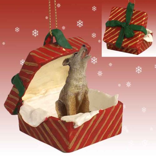 Conversation Concepts Coyote Gift Box Red Ornament