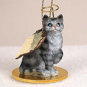 Silver Shorthaired Tabby Cat Pet Angel Ornament