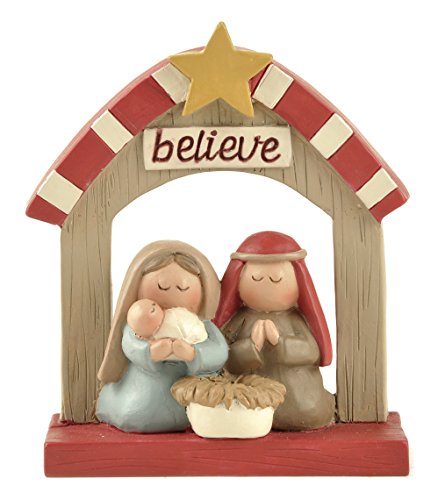 Believe Striped Holy Family 5 x 4 inch Resin Stone Christmas Nativity Figurine
