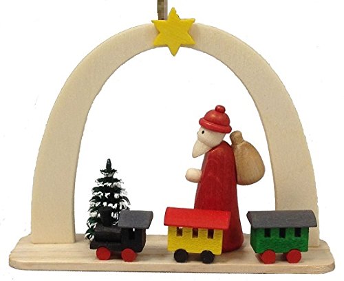 Santa with Toy Train German Wood Christmas Arch Ornament Handcrafted in Germany